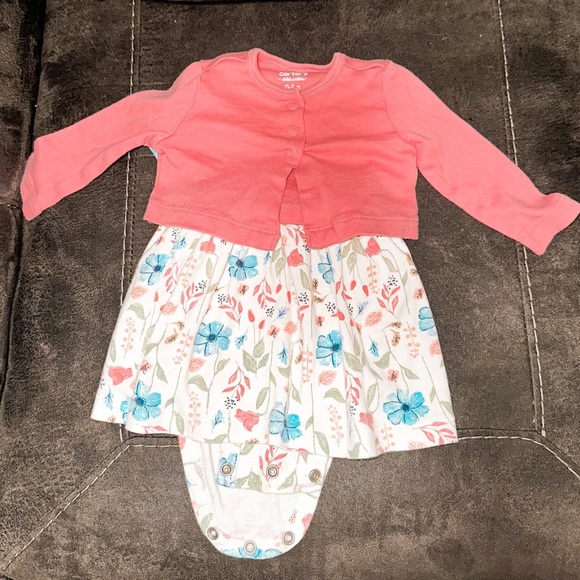 Carter's Other - Carters White Floral Dress with Pink Cardigan size 0-3M